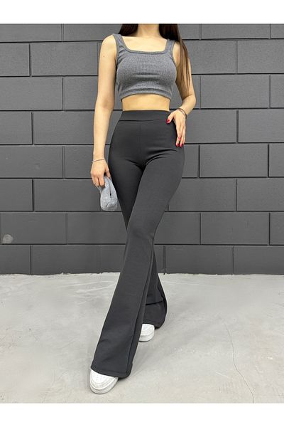 cicekhomedekor Flared Leg Crepe Fabric Leggings High Waist Pants Large Oversize