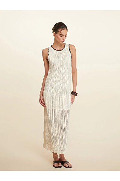 LC Waikiki LCW Vision Ekru Bisiklet Yaka Ajurlu Elbise