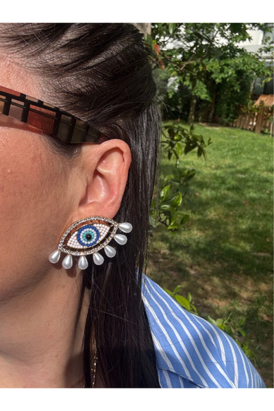 bijuxbymrv Boncuk İşlemeli İncili Göz Küpe