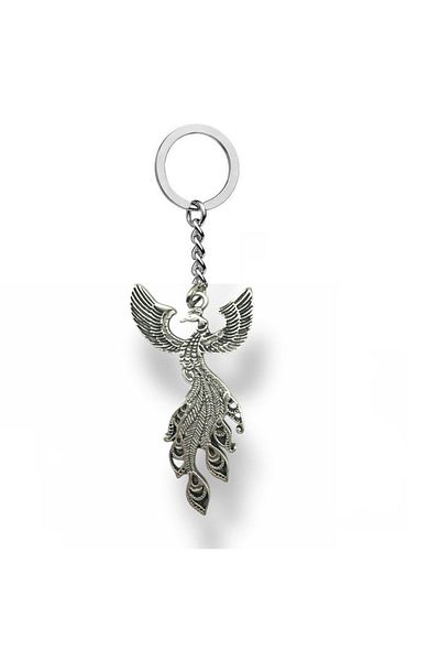 Herşey Nota Silver Color Keychain with Emerald Finch Figure Stylish Accessory with Mythological Significance