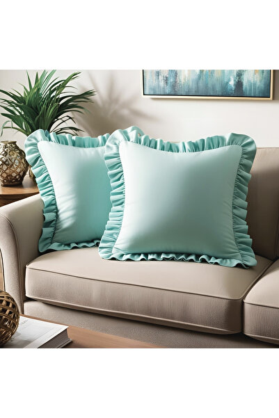 Bc Home 2-Piece Mint Country Ruffle Square Cushion Cover Soft Textured Vintag...