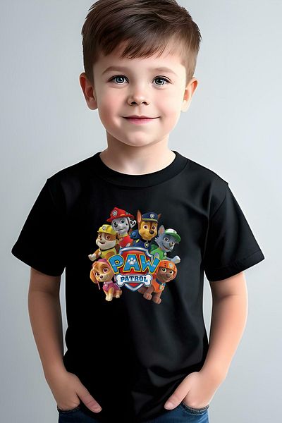Store Paw Oil Pattern Printed Children's Black Tshirt