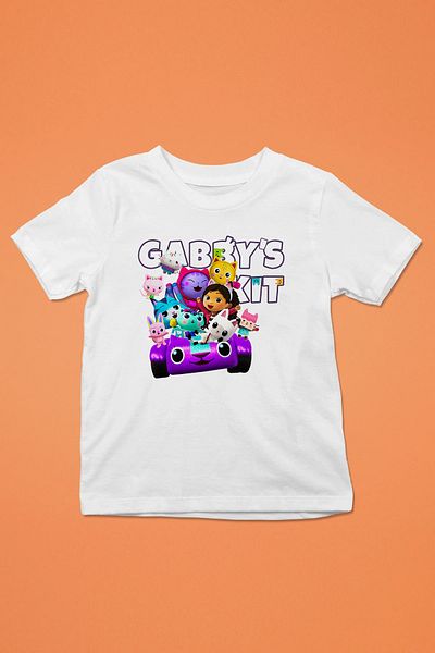 Store تي شيرت Gabbys Kit مطبوع للأطفال باللونين الأبيض والأسود
