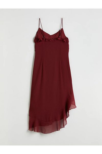 LC Waikiki XSIDE Rochie cu volane cu bretele cu decolteu inimă burgundy