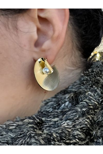 Gümüş sandık Pearl Round Plate Steel Earrings