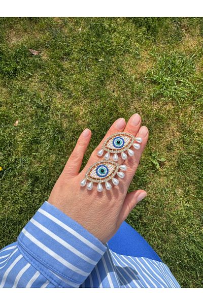 bijuxbymrv Bead Embroidered Pearl Eye Earrings