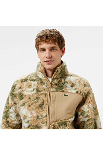 Lacoste Erkek Dik Yaka Desenli Beyaz Mont