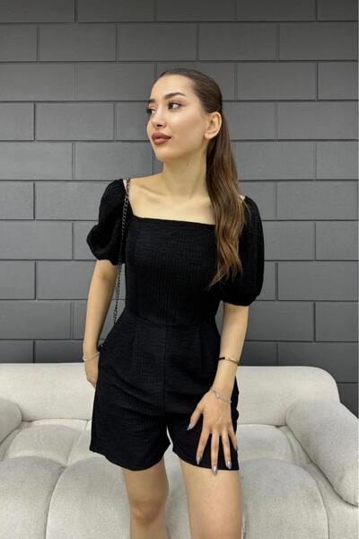SYMPATHY Women's Black Square Neck Watermelon Sleeve Summer Short Jumpsuit