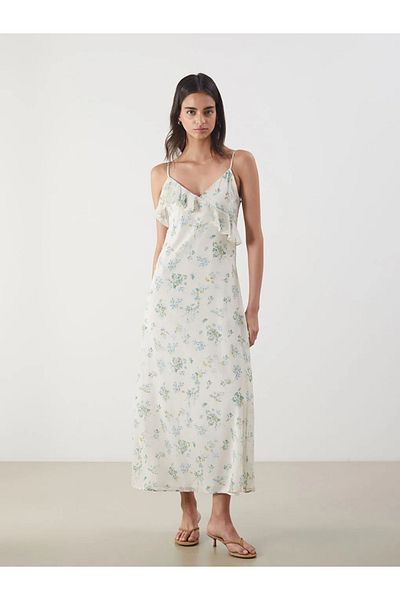 LC Waikiki Lcw Vision Pink V Neck Floral Chiffon Dress