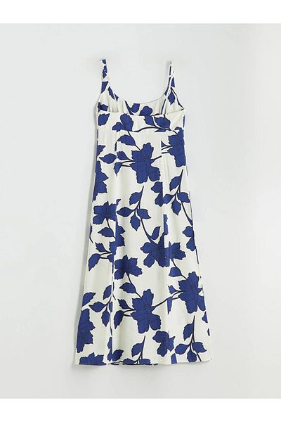 LC Waikiki Φόρεμα LCW Vision Navy Blue με λουλουδάτο λαιμόκοψη