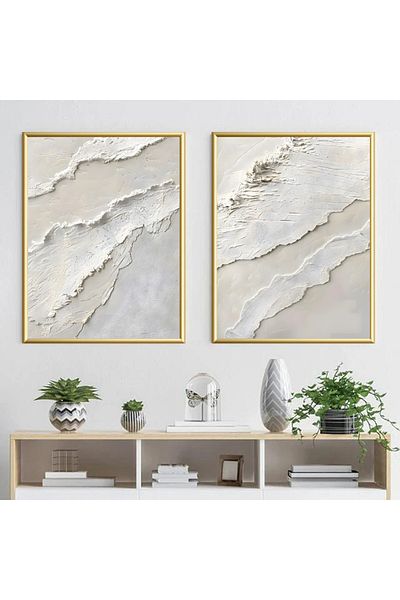 Linacci 2-Piece Gold Metal Framed White Pattern Phenomenon Real Glass Table Set