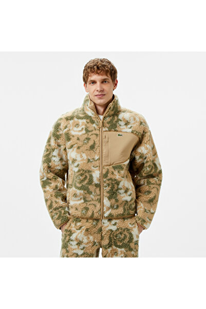 Lacoste Erkek Dik Yaka Desenli Beyaz Mont