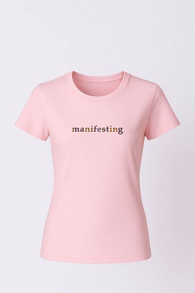 trender Manifesting Print Relaxed Fit Pink Women's T-Shirt