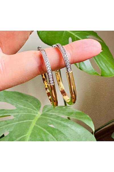 Gümüş sandık - Tiffany Model Zirkon Taşlı Çift Renk Lock Küpe