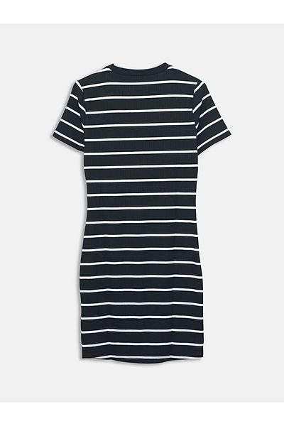 LC Waikiki Lcw Vision Black Striped Bicycle Collar Women Dress