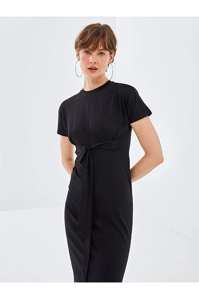 LC Waikiki Blais black crewneck straight short sleeve women's dress