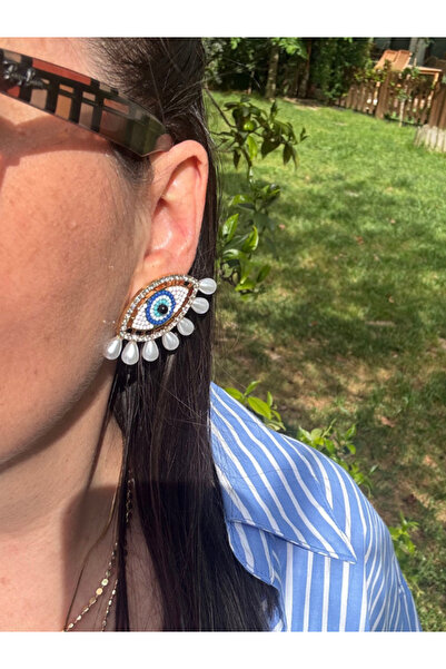 bijuxbymrv Boncuk İşlemeli İncili Göz Küpe