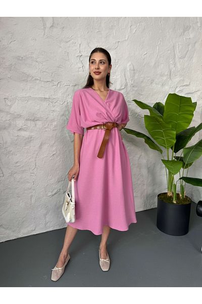Elif Özbey Butik Ροζ φόρεμα με διπλό στήθος