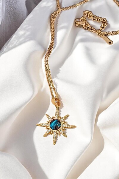 boews 316L سلسلة الصلب الذهب اللون الزركون حجر القطب نجمة الشكل كوكب قلادة