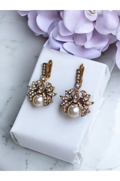 FAYRA ACCESSORIES Kristal Taşlı Yengeç Figür Tasarım İnci Küpe