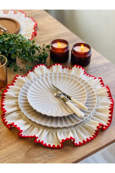 HOME OF BLOSSOM 6Li Raw Linen Frilly American Service / Supla