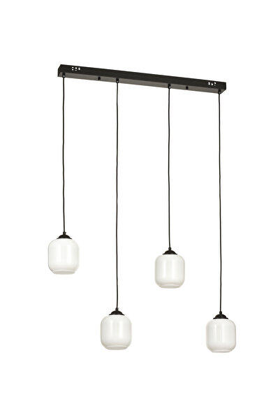 Avizemoda Siena 4 lü Yemek Masası Üstü Beyaz Camlı Modern Sarkıt Avize - (Siyah)