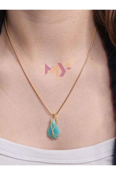 Myend Epoxy Casting Wire Wrapped Pendant, Handmade Copper Wire Wrapped Bohemian Style Necklace
