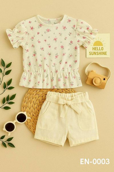Tiny Girl's Floral Blouse and Shorts with Belt Detail