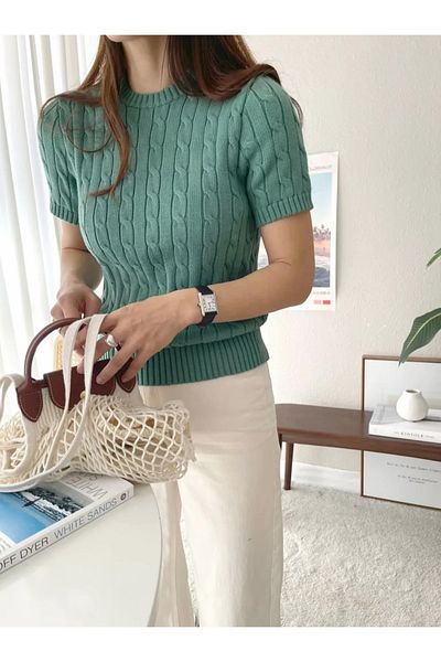 Bengi Clothing Γυναικεία κοντομάνικη καλοκαιρινή λεπτή πλεκτή μπλούζα