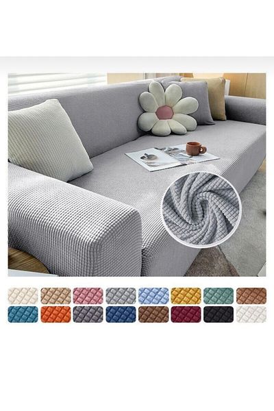 EvRosee Lycra Stretch Elastic Flexible Washable Square Pattern Three-Person Denim Cover Seat Cover