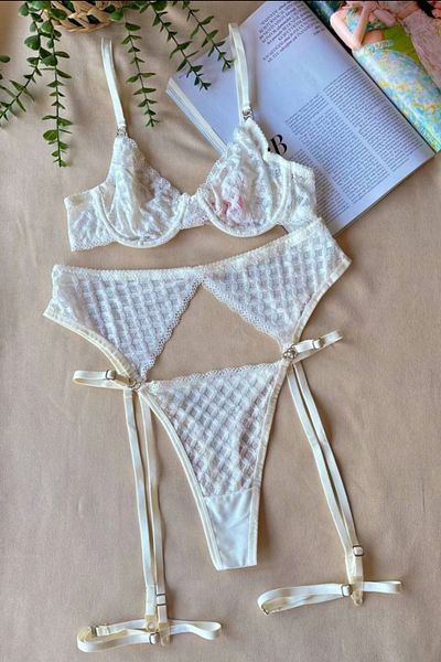 Moldina Γυναικείο Σετ Σουτιέν Ζαρτιέρες Λευκό Underwire