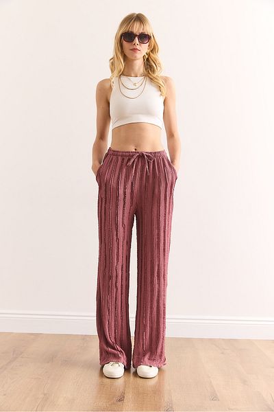 Olalook Damen-Dusty Rose Strukturierte, elastische Taille, drapierte Hose mit Taschen PNT-19000333