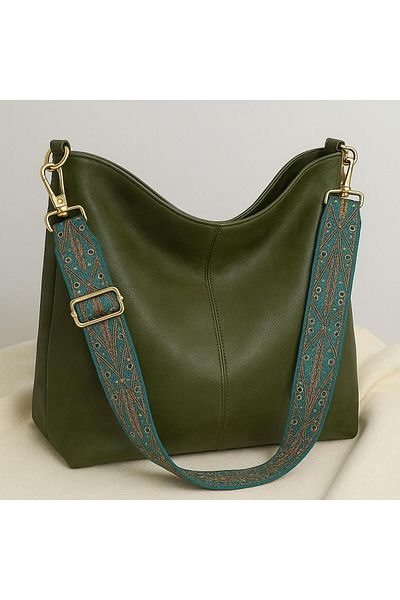 Bambus Home Bohemian Style Ethnic Patterned Faux Leather Straps Women Hand And Shoulder Bag