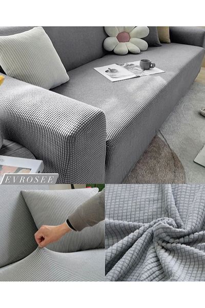 EvRosee Lycra Stretch Elastic Flexible Washable Square Pattern Three-Person Denim Cover Seat Cover
