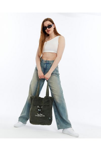 S-Ponder Everything Goes Well Printed 100% Cotton Snap Closure Tote Bag Cloth Handle and Shoulder Bag