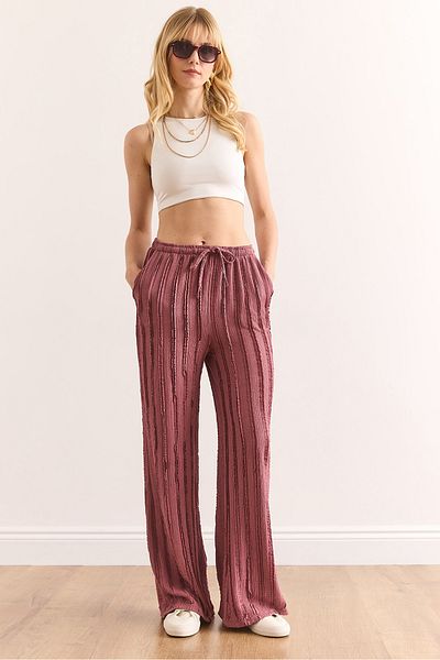 Olalook Damen-Dusty Rose Strukturierte, elastische Taille, drapierte Hose mit Taschen PNT-19000333