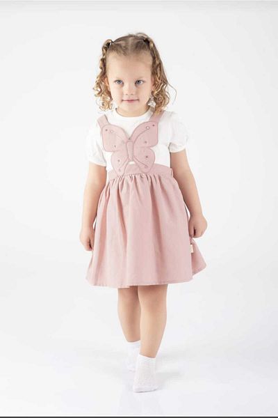 Çilek Baby Girl's 100% Cotton Short Sleeve Butterfly Patterned Salopet Dress