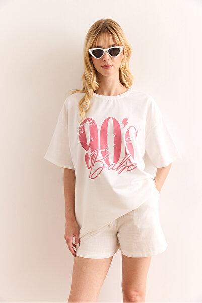 Olalook Γυναικείο μπλουζάκι με στάμπα 90'S με 2 κλωστές, χαλαρή εφαρμογή TSH-19000901