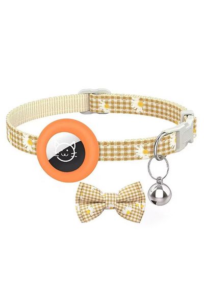 REDz Accessories Bow Collar and Bell, Anti-Lost, Small Animals, Airtag Holder, Textile, Orange