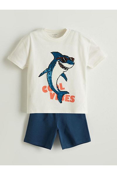 LC Waikiki Printed Boy's T-Shirt and Shorts 2-Piece (S5)