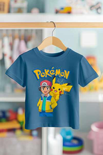 BookOrBook Tricou pentru copii Ash și Pikachu 100% bumbac de calitate premium