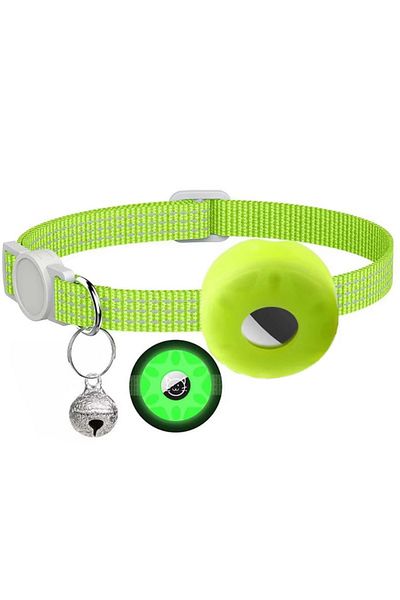 REDz Accessories Cat Collar with Case for Airtag, Reflective, Integrated Bell, Textile, Dark Green
