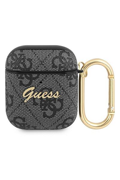 REDz Accessories Guess Protective Case for Apple AirPods 1/2, GUA24GSMK, 4G Script Metal Collection, Gray