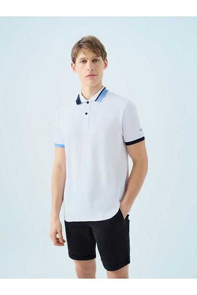 Loft Tricou alb cu gât polo pentru bărbați, cu croiala normală LF2038867