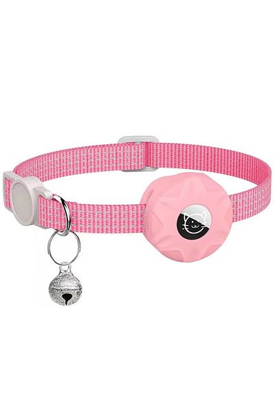 REDz Accessories Cat Collar with Case for Airtag, Reflective, Integrated Bell, Textile, Light Pink