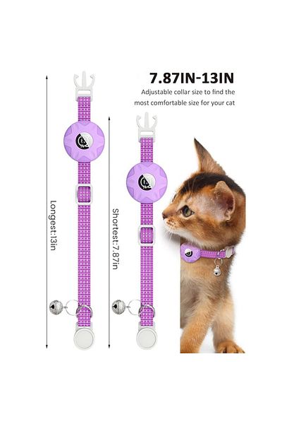 REDz Accessories Cat Collar with Case for Airtag, Reflective, Integrated Bell, Textile, Purple