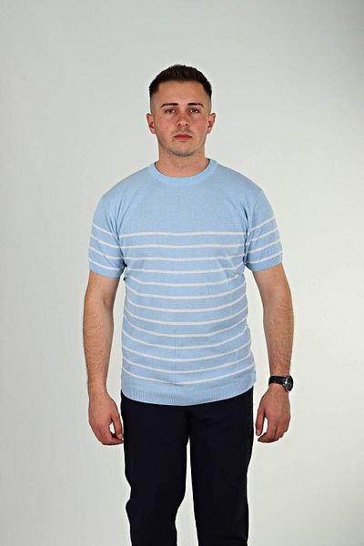 TMB Πλεκτό μπλουζάκι με ριγέ λαιμόκοψη Baby Blue
