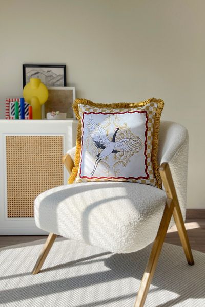 RİTMOHOME Φούντα με μοτίβο Phoenix Vintage, Country, Scandinavian, Bohemian 50x50 Διακοσμητικό Μαξιλάρι (ΓΕΝΝΗΜΕΝΟ ΕΣΩΤΕΡΙΚΟ)