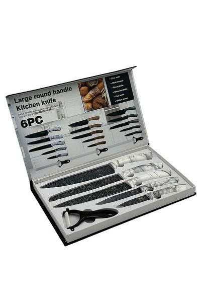 ALMUFARREJ 6-Piece Stainless Steel Knife Set Black/White
