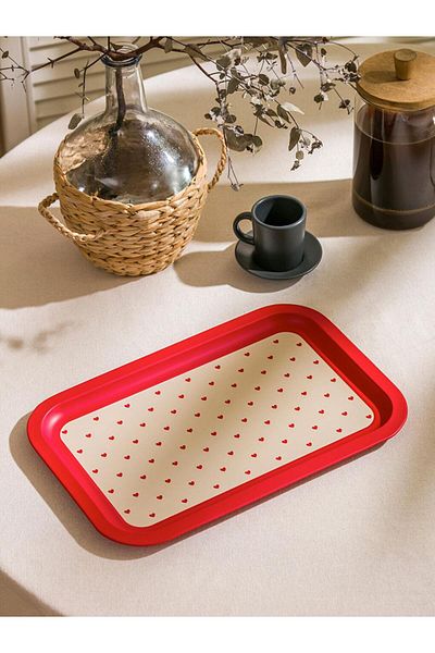 LC Waikiki Heart Patterned Metal Tray 30 cm (S5)